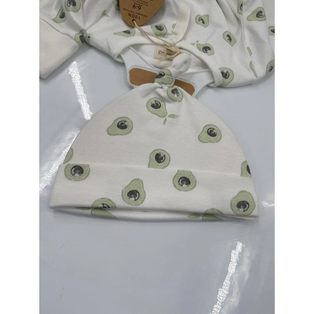 Rabbit Bear Organic Avocado Sleeper and Hat Set 6-9M White Green‎ G157A101